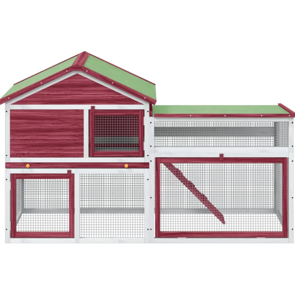 vidaXL Konijnenhok 185,5x60,5x109,5 cm massief grenenhout rood