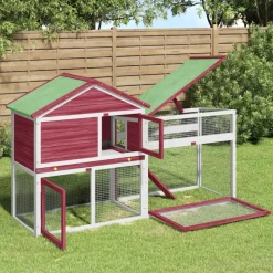 vidaXL Konijnenhok 185,5x60,5x109,5 cm massief grenenhout rood