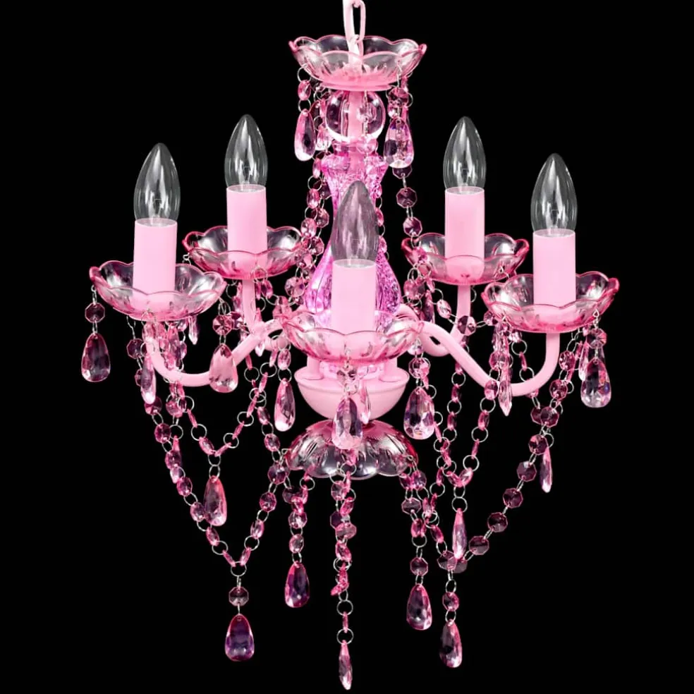vidaXL Kristallen licht met 5 gloeilampen rosa