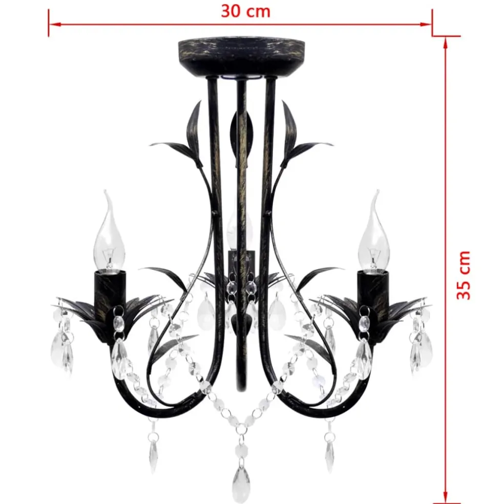 vidaXL Kroonluchter art nouveau metaal kristallen 3 lampen zwart