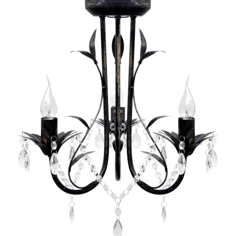 vidaXL Kroonluchter art nouveau metaal kristallen 3 lampen zwart