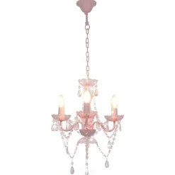 vidaXL Kroonluchter met kralen rond 3xE14 roze