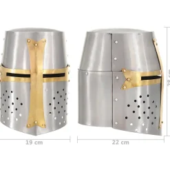 vidaXL Kruisvaardershelm middeleeuws replica LARP staal zilverkleurig