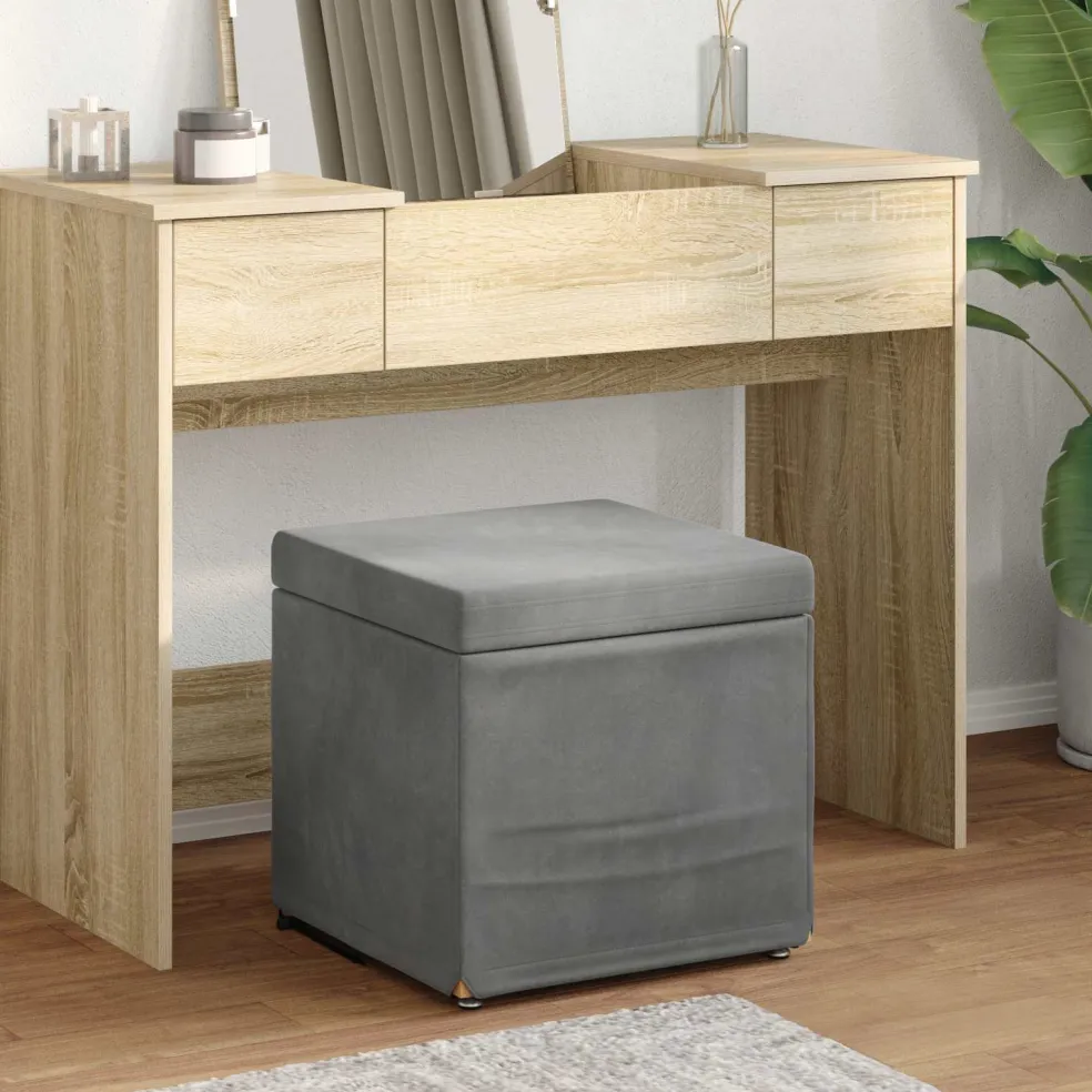 vidaXL Kruk Donkergrijs 41 x 41 x 40 cm Velvet en Gefabriceerd Hout