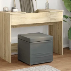 vidaXL Kruk Donkergrijs 41 x 41 x 40 cm Stof en Geëngineerd Hout