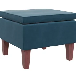 vidaXL Kruk met houten poten fluweel blauw