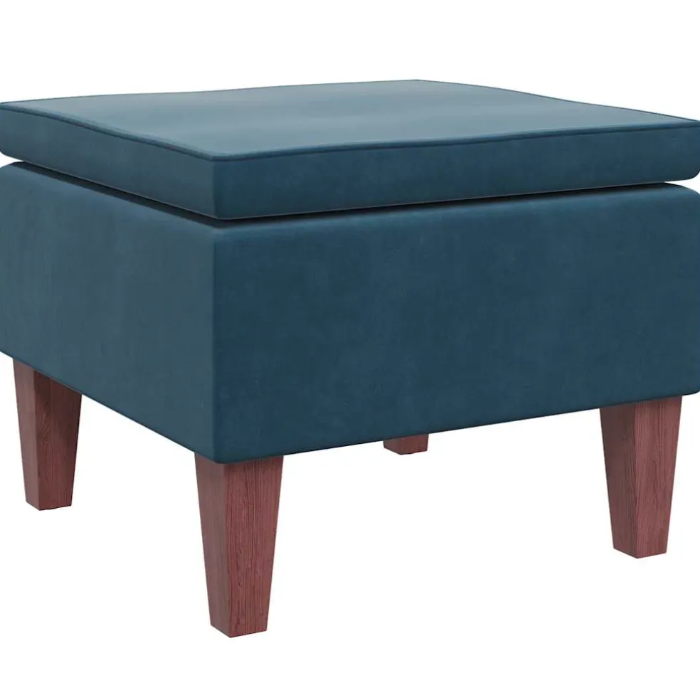 vidaXL Kruk met houten poten fluweel blauw