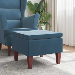 vidaXL Kruk met houten poten fluweel blauw
