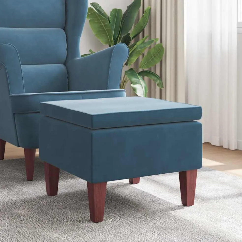 vidaXL Kruk met houten poten fluweel blauw