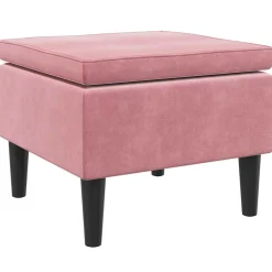 vidaXL Kruk met houten poten fluweel roze