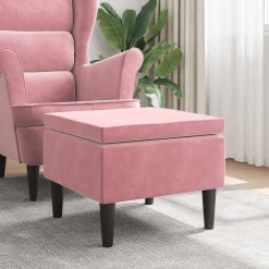 vidaXL Kruk met houten poten fluweel roze