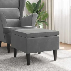 vidaXL Kruk met houten poten fluweel donkergrijs