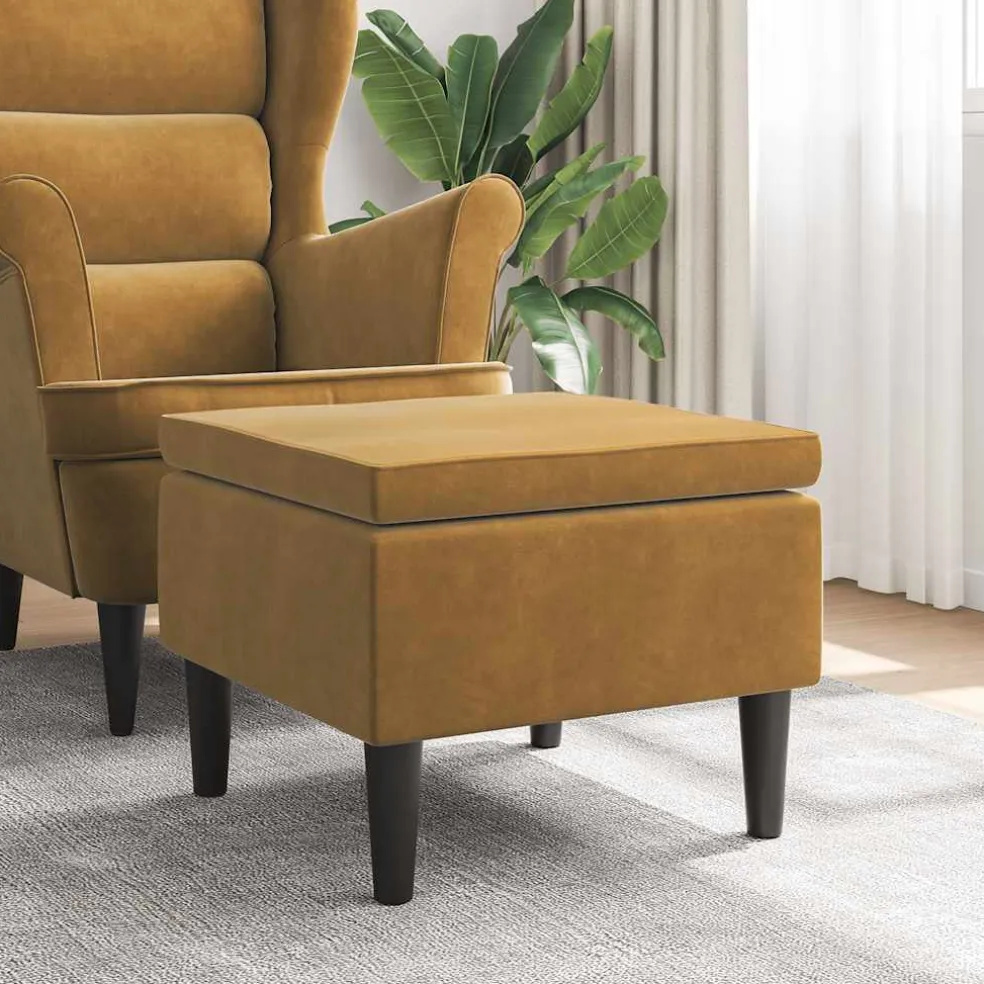 vidaXL Kruk met houten poten fluweel bruin