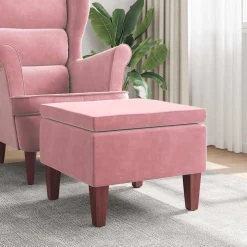 vidaXL Kruk met houten poten fluweel roze