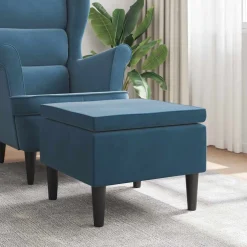 vidaXL Kruk met houten poten fluweel blauw