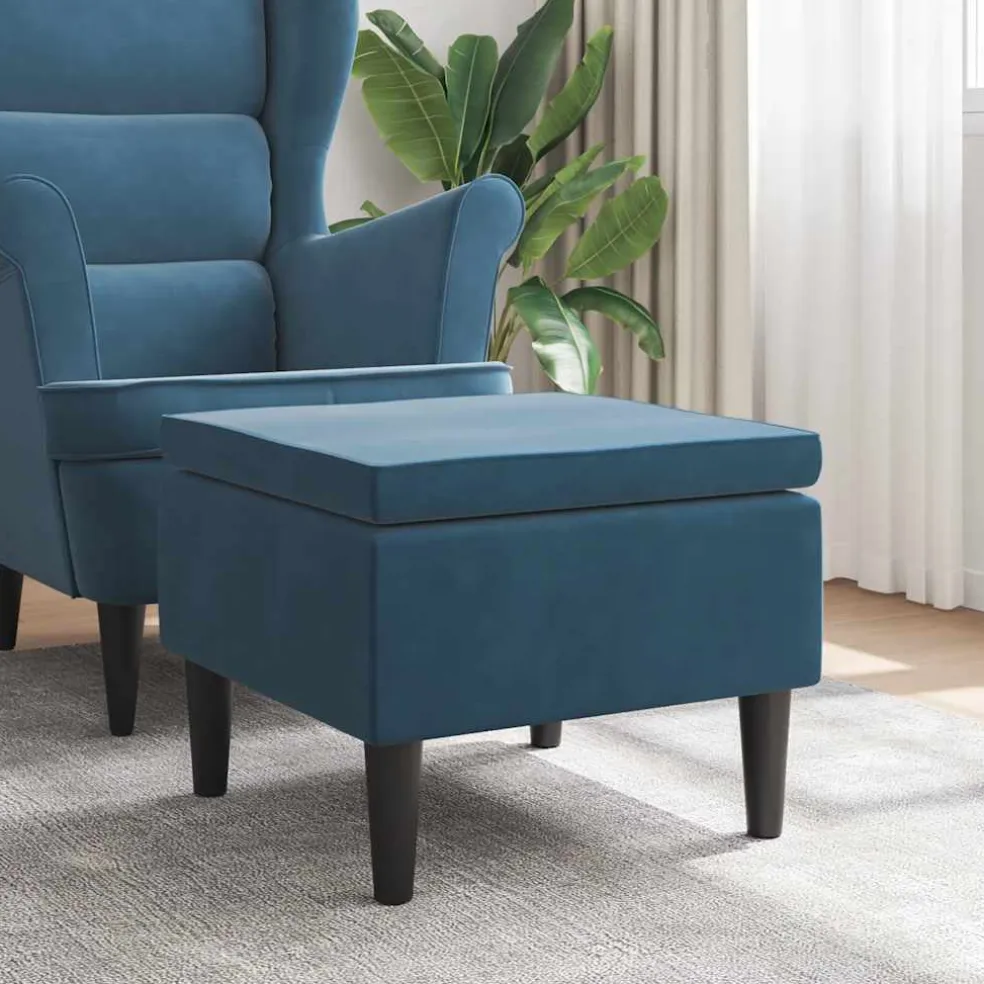 vidaXL Kruk met houten poten fluweel blauw
