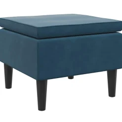 vidaXL Kruk met houten poten fluweel blauw