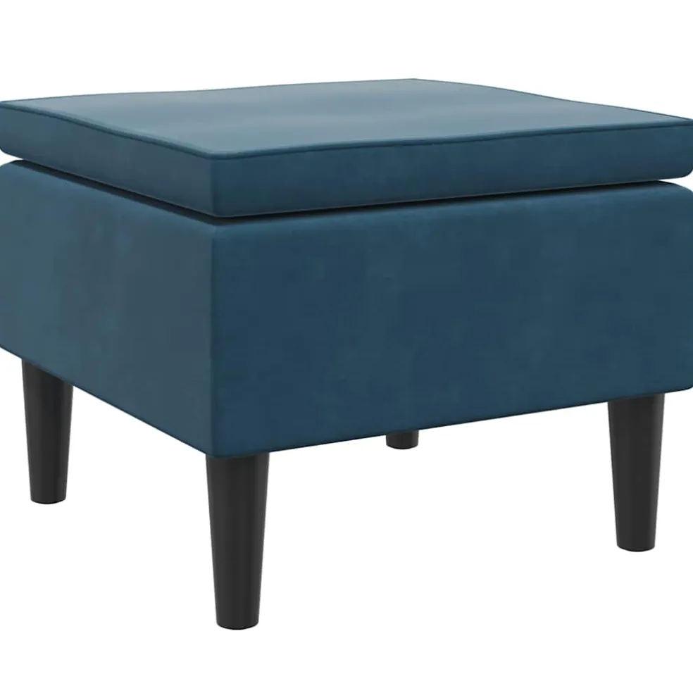 vidaXL Kruk met houten poten fluweel blauw