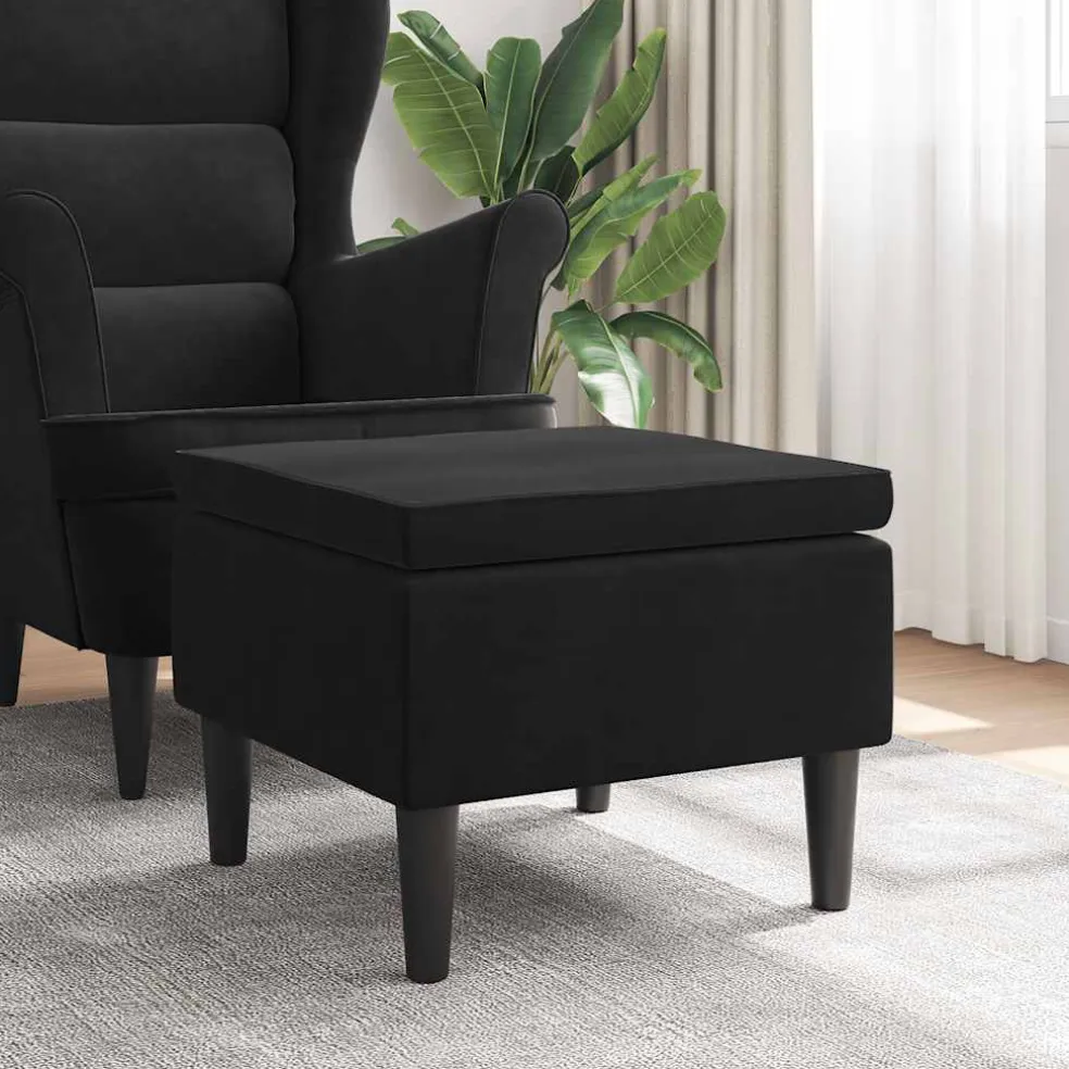 vidaXL Kruk met houten poten fluweel zwart