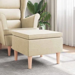 vidaXL Kruk met houten poten stof crèmekleurig