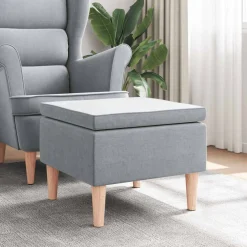 vidaXL Kruk met houten poten stof lichtgrijs