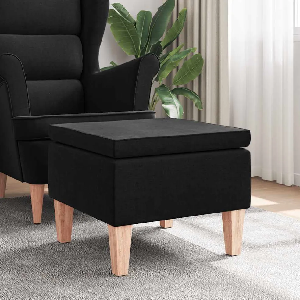 vidaXL Kruk met houten poten stof zwart