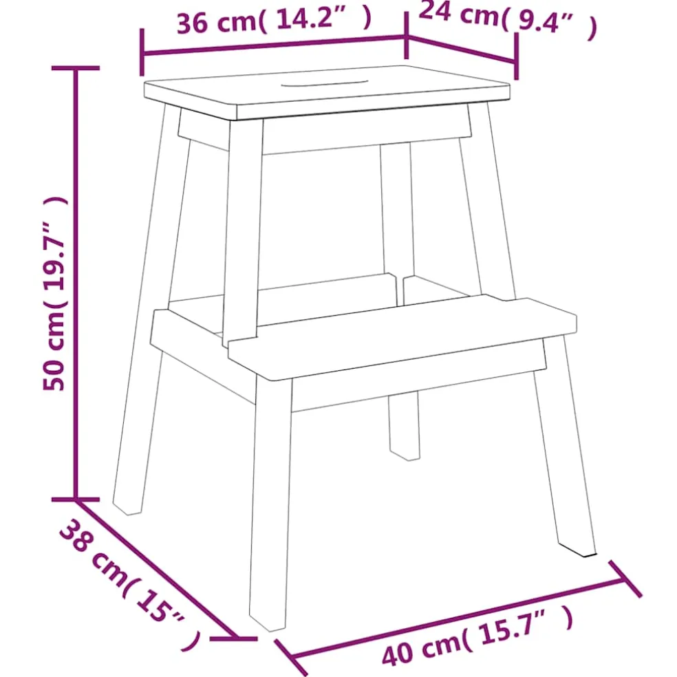 vidaXL Kruk 2-staps 40x38x50 cm massief acaciahout