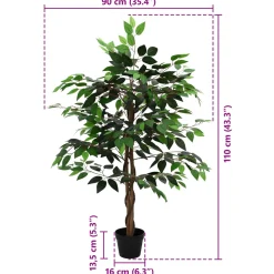 vidaXL Kunst Ficus Plant Groen 90 x 16 x 110 cm Stof en Hout