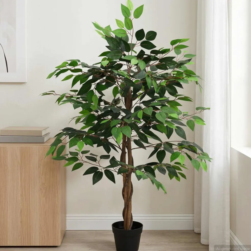 vidaXL Kunst Ficus Plant Groen 90 x 16 x 110 cm Stof en Hout