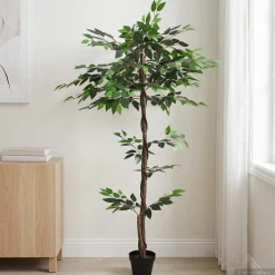 vidaXL Kunst Ficus Plant Groen 85 x 18 x 160 cm Stof en Hout