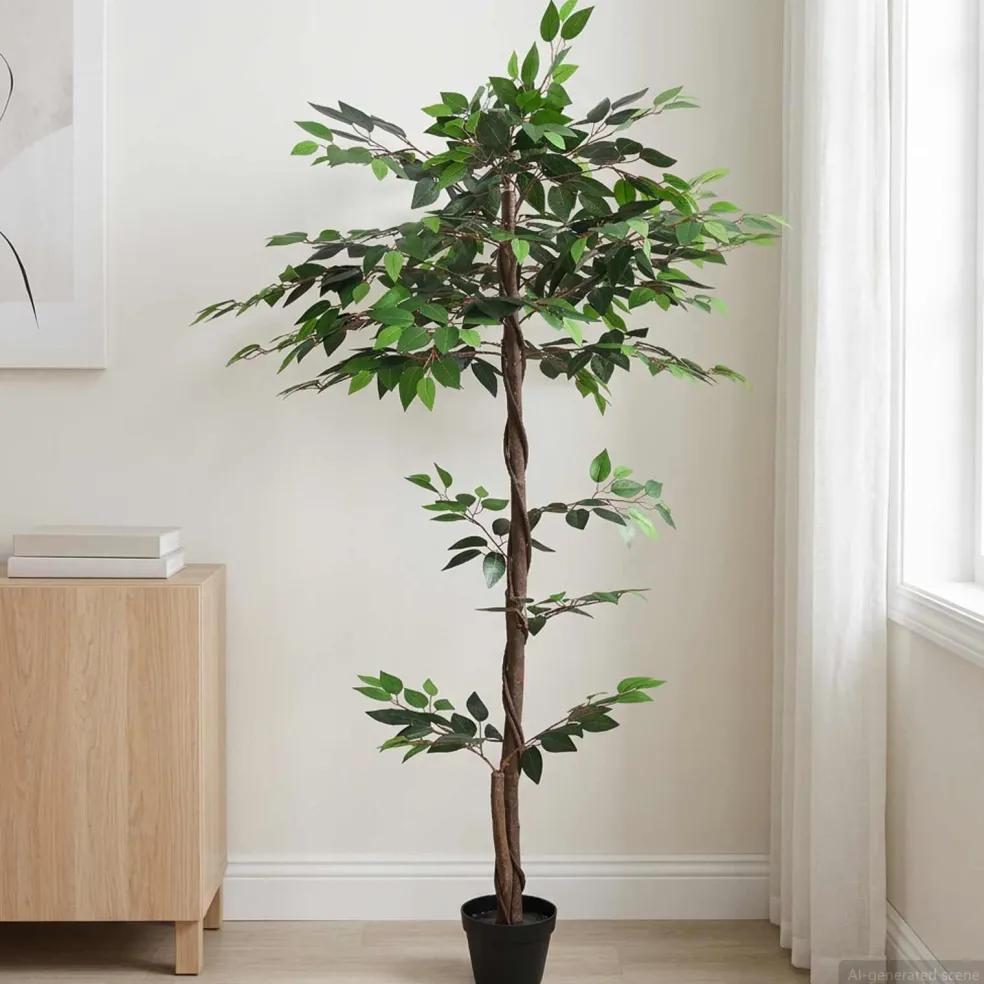 vidaXL Kunst Ficus Plant Groen 85 x 18 x 160 cm Stof en Hout