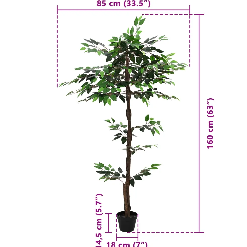 vidaXL Kunst Ficus Plant Groen 85 x 18 x 160 cm Stof en Hout