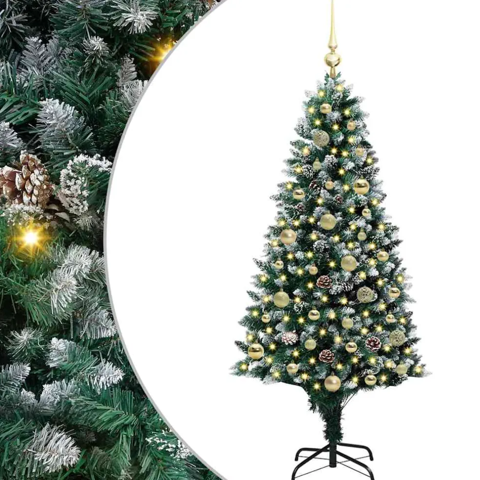vidaXL Kunstkerstboom Groen 150 cm PVC en Staal en Kunststof