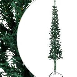 vidaXL Kunstkerstboom half met standaard smal 120 cm groen