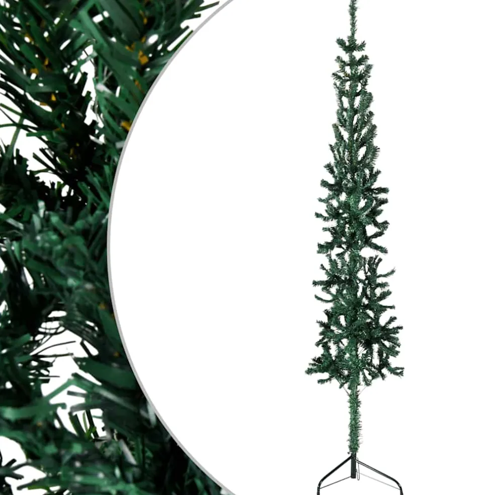 vidaXL Kunstkerstboom half met standaard smal 120 cm groen