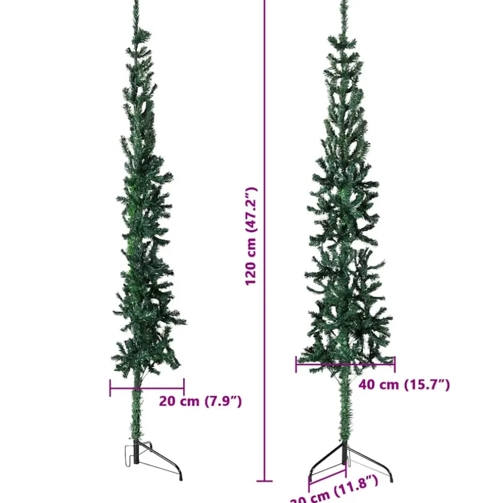 vidaXL Kunstkerstboom half met standaard smal 120 cm groen