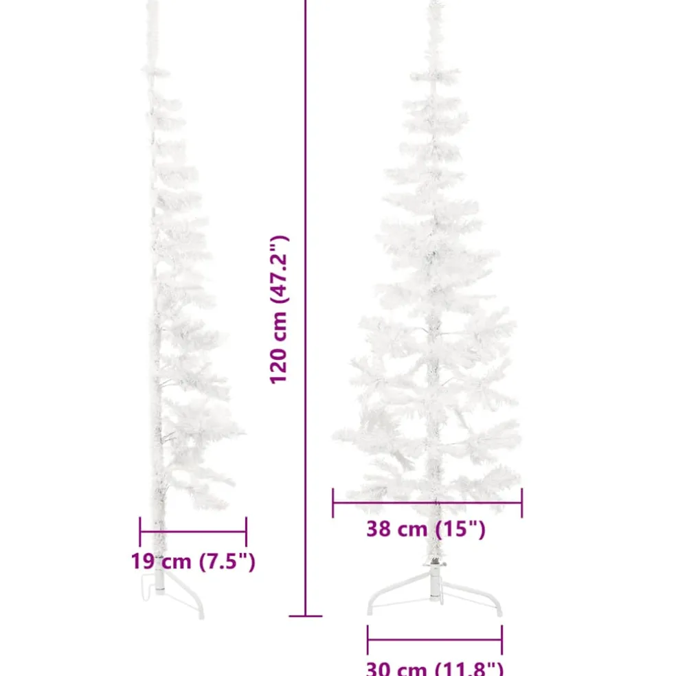 vidaXL Kunstkerstboom half met standaard smal 120 cm wit
