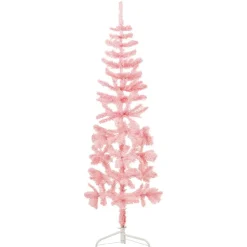 vidaXL Kunstkerstboom half met standaard smal 120 cm roze