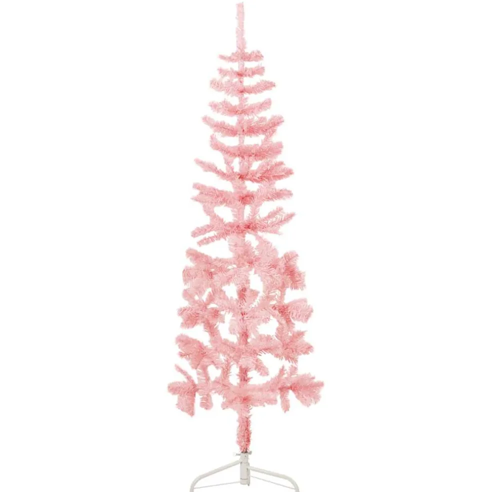 vidaXL Kunstkerstboom half met standaard smal 120 cm roze