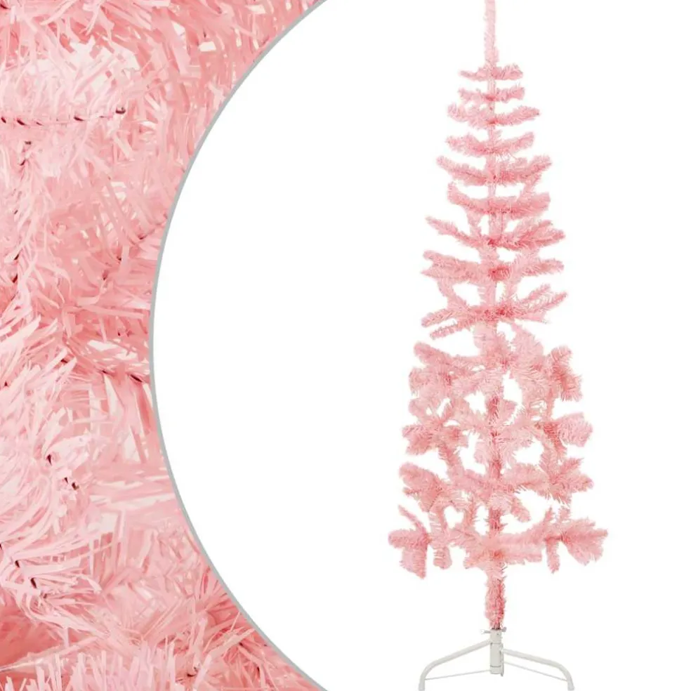 vidaXL Kunstkerstboom half met standaard smal 120 cm roze