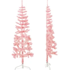 vidaXL Kunstkerstboom half met standaard smal 120 cm roze