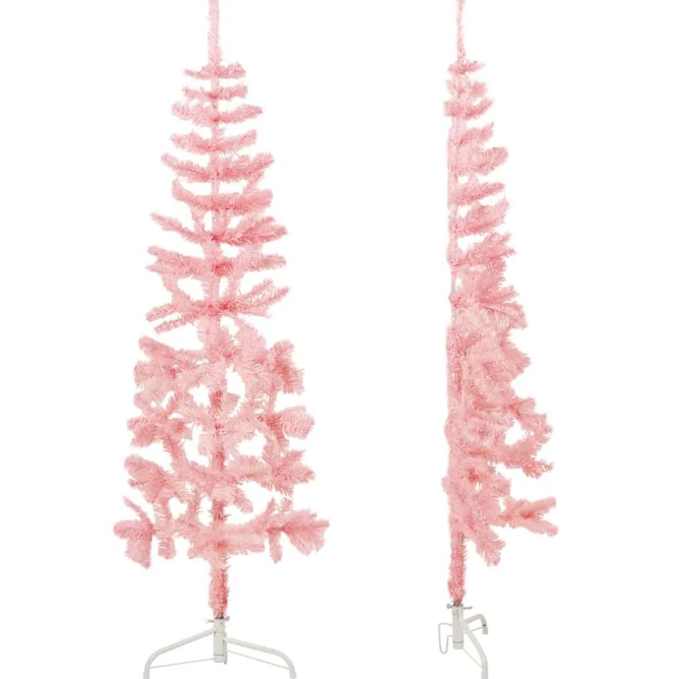 vidaXL Kunstkerstboom half met standaard smal 120 cm roze