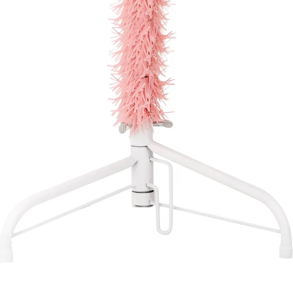 vidaXL Kunstkerstboom half met standaard smal 120 cm roze