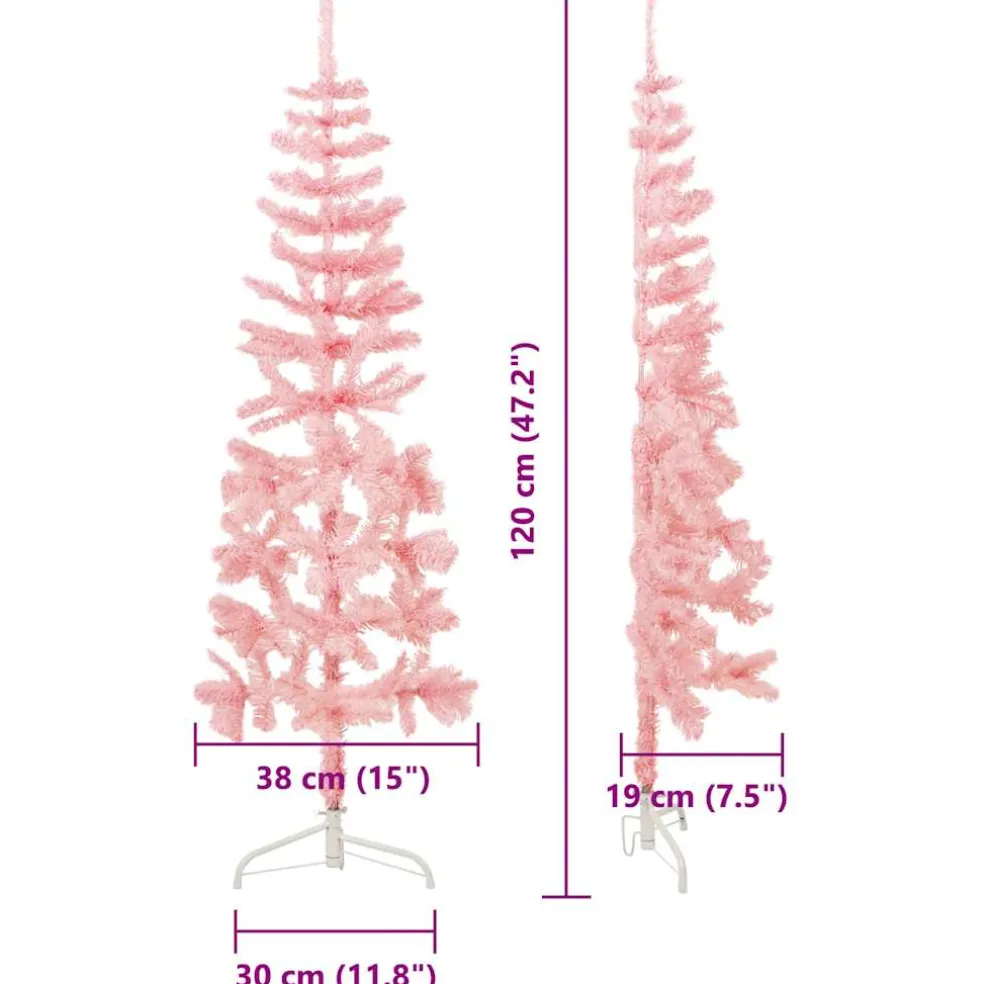 vidaXL Kunstkerstboom half met standaard smal 120 cm roze