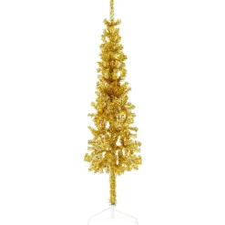 vidaXL Kunstkerstboom half met standaard smal 120 cm goudkleurig