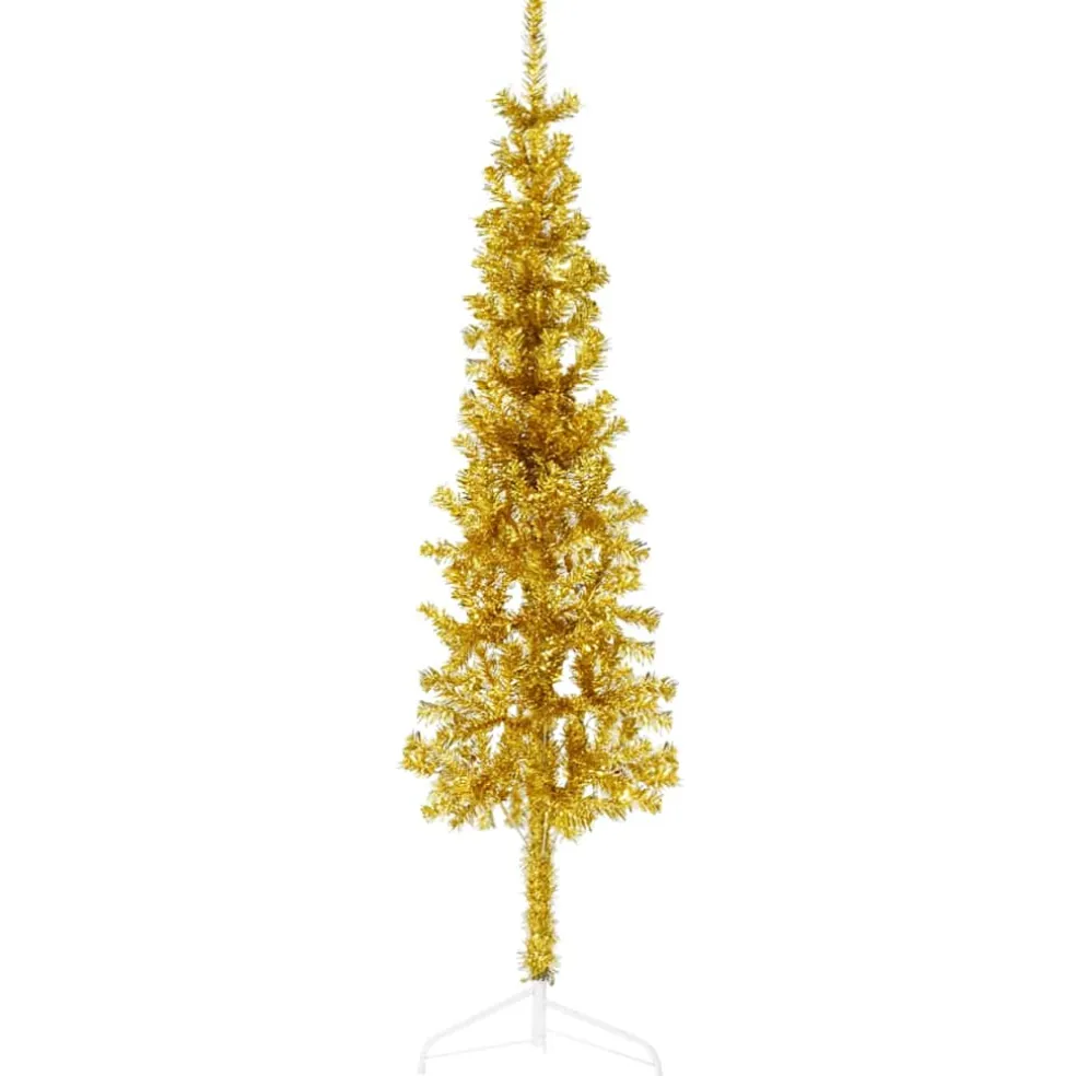 vidaXL Kunstkerstboom half met standaard smal 120 cm goudkleurig