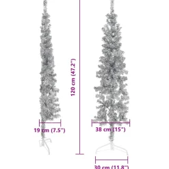 vidaXL Kunstkerstboom half met standaard smal 120 cm zilverkleurig