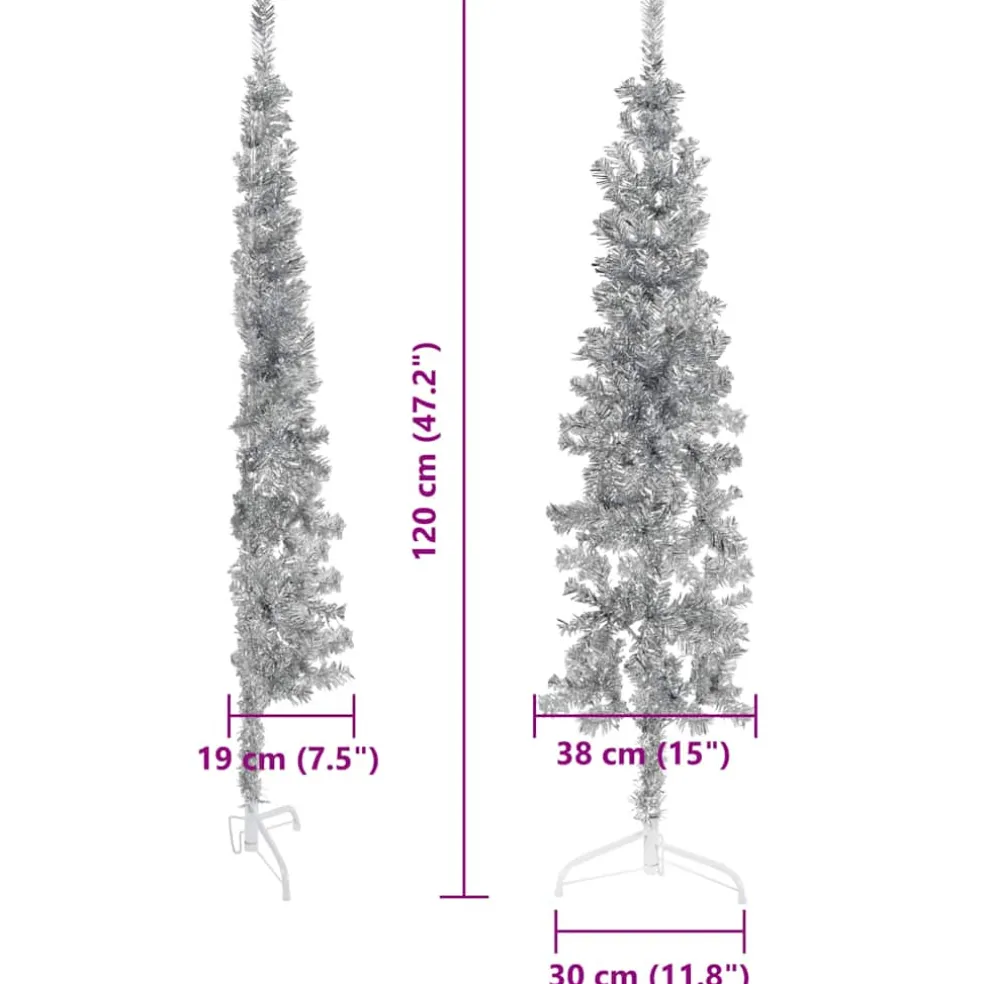vidaXL Kunstkerstboom half met standaard smal 120 cm zilverkleurig