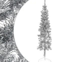 vidaXL Kunstkerstboom half met standaard smal 120 cm zilverkleurig