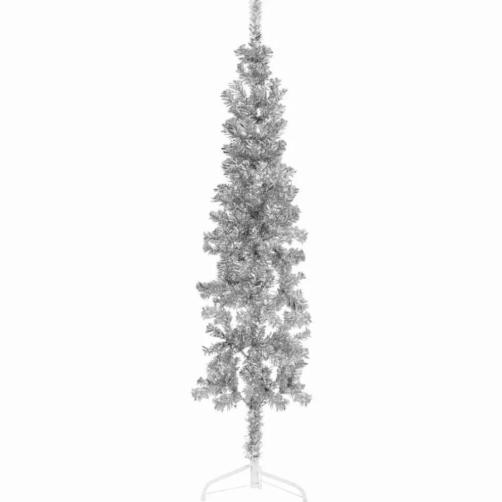 vidaXL Kunstkerstboom half met standaard smal 120 cm zilverkleurig